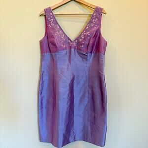Vintage Kay Unger Purple 100% Silk Dress with Eyelets Size 14